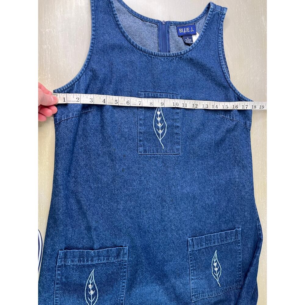 Vintage Blue J. Comfy Denim Chambray Jumper Dress with Embroidered Leaf Motif - Picture 8 of 11